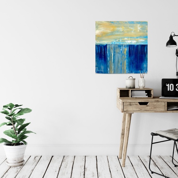 ORIGINAL Acrylic Abstract Painting 14x14 Stretched Canvas, Waterfall Art Decor - Picture 7 of 8